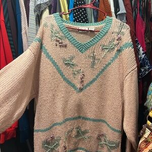 Cottagecore Grandma pink and green sweater-Women’s 3X